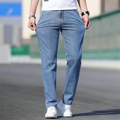 Mens Jeans Summer Loose Gray Casual Stretch Straight-Leg Denim Pants Lightweight Trousers Fashion2