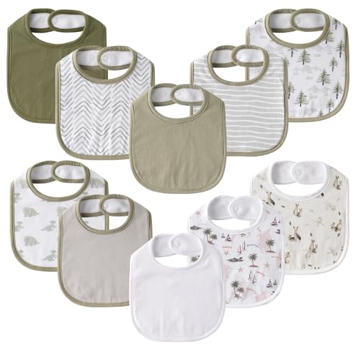 Image of 10 Pack Cotton Snap Bibs for Baby Boy Girl, Super Soft Drool Bibs for Teething and Feeding