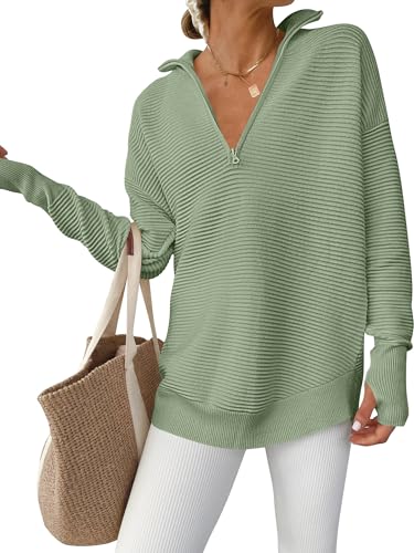 ANRABESS Womens Long Sleeve Quarter Zip Pullover Sweater Casual Loose