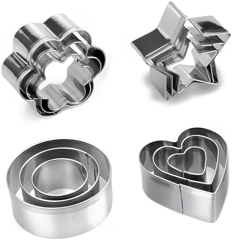 YomiFamily 12Pcs Mini Cookie Cutters Shapes Set, Heart Flower Star Round Metal Cookie Cutters Molds for Baking, Small Stainless Steel Biscuit Cutter Tiny Fruit Vegetable Cutter