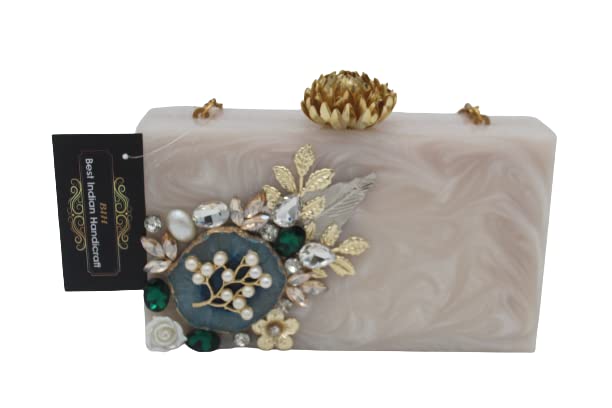 Clutch Bag Hand Bag Acrylic Clutches for Women Bridal Clutch for Wedding Celebrities Party Evening Marble Purse Floral Bridal Clutch For Women's & Girls (Multicolor 6)-image-21