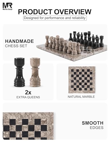 Set de ajedrez de mármol 12" con 32 piezas y estuche miniatura 4