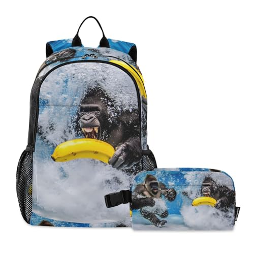 Gorilla Diving Backpack Lunch Bag Set for Travel Hiking Picnic, Backpacks with Insulated Lunch Box