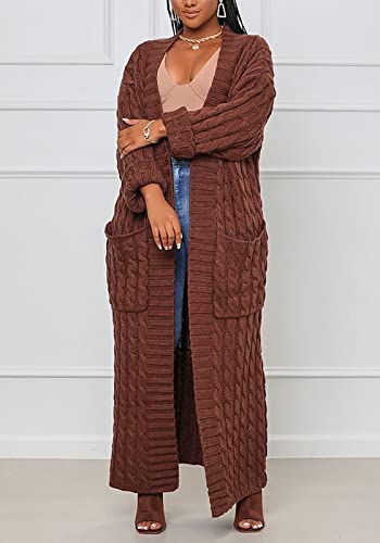 Image of Tcremisa Long Cable Knit Cardigans for Women Chunky Maxi Sweater Coat