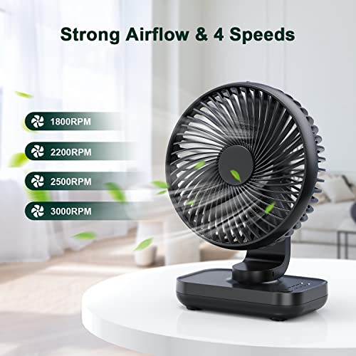 Aluan Small Desk Fan, Quiet Portable Fan, Rechargeable Battery Operated Personal Fan For Home Office Bedroom Desktop Table, 4 Speeds, Black #TOP1