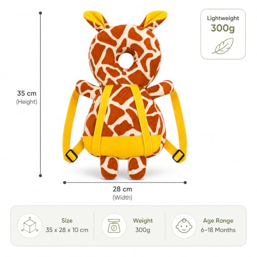 Image of GLUN Baby Head Protector Backpack, Pack of 1 Cute Giraffe Soft Cushioning, Adjustable Shoulder Belt, Head Protection Back for 6-18 Month Toddler Kids
