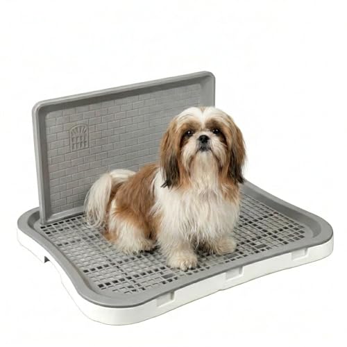 Image of MAK7 Pets Dog Potty Tray for Indoor Training | Puppy Toilet Tray with Mesh Grid | Leakproof Pee Pad Holder | Anti-Slip Pet Training Tray | Small+ (50cm x38 cm)| Splach Wall Style|