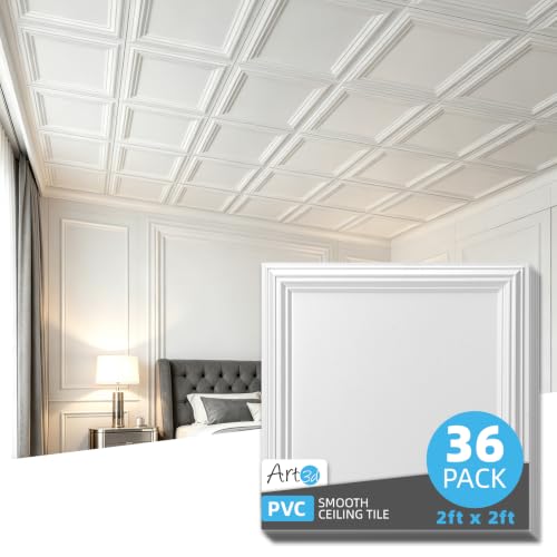 Image of Art3d 36-Pack PVC Waterproof Drop Ceiling Tiles, 24 x 24 inch, Square White
