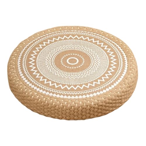 Decoración boho premium con cojín de suelo de paja trenzada y base acolchada 6