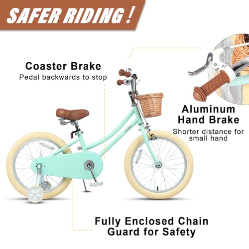 Image of Petimini Vintage Kids Bike for Girls, 12-20 Inch Classic Bicycle with Wicker Basket & Bell, High Tensile Steel Frame, Training Wheels (12-18 inch), 85% Pre-Assembled, Retro Bike for Outdoor Riding