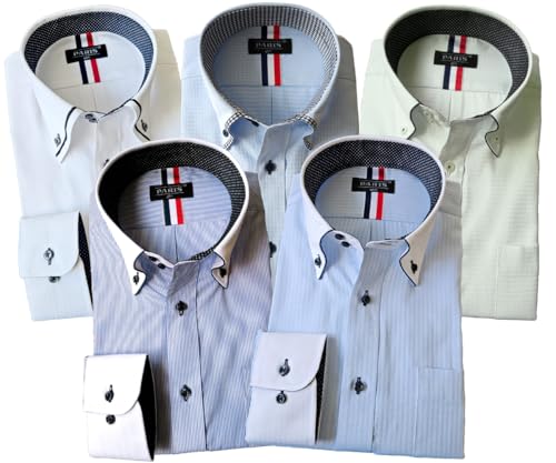 [パリス16ク] ワイシャツ メンズ 長袖 形態安定 ボタンダウン ドゥエボットーニ カッタウェイ 5枚セット 6 L