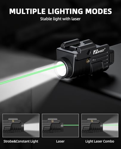Image of EZshoot 800 Lumens Pistol Light Laser Combo Rechargeable, Pistol Flashlight with Slidable Rail Compatible with Glock and Picatinny Rail, Gun Light with Green Laser Beam