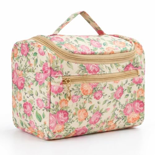 Image of INKULTURE Multicolor Floral Cosmetic Makeup Organizer Bag | Water-Resistant Hanging Toiletry Bag with Hook & Multiple Compartments | Large Travel Storage for Women & Men