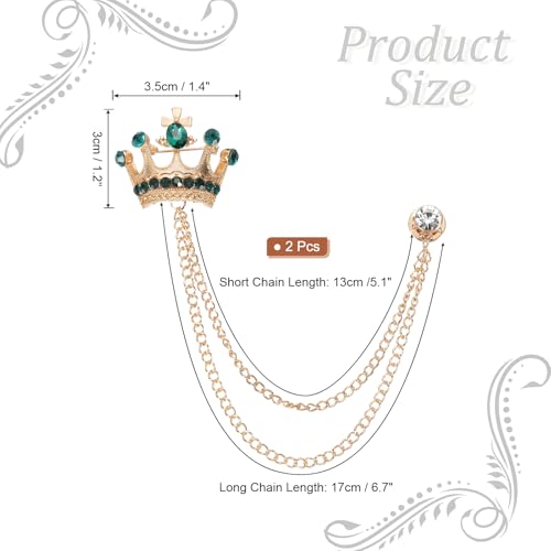 Image of PATIKIL Crown Hanging Chain Brooch Pins, Rhinestone Suit Pins Fashion Crystal Lapel Pins