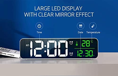 Miniatura 9 de (marco blanco con pantalla blanca y verde) Reloj despertador de música LED de 10.3 pulgadas, pantalla nítida de alto contraste, montaje en