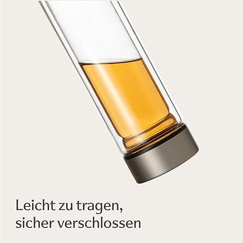 Cosumy Teeflasche mit Sieb to Go 500ml - Doppelwandiges Glas mit Filztasche - Hitzebeständig - Auslaufsicher...