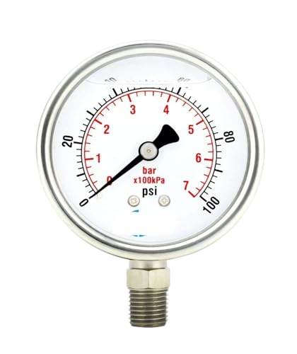 Manomètre 100 PSI anti-vibration boîtier inox de 2 pouces pour pompe et compresseur