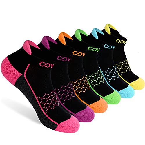 COSYOO Womens Athletic Ankle Socks: 6 Pairs Performance Cushioned Cotton Running Socks for Women Low Cut Sports Tab Socks