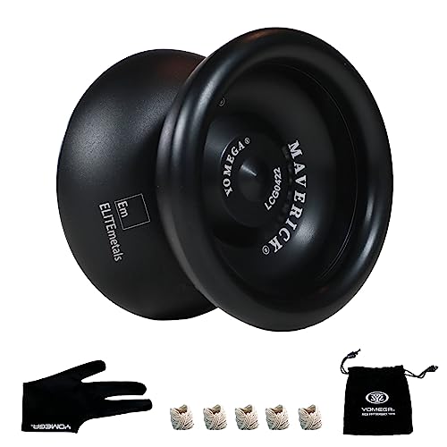 Yomega Maverick - Professional Aluminum Metal Yoyo for Kids and Beginners with C Size Ball Bearing for Advanced yo yo Tricks and Responsive Return + Extra 2 Strings & 3 Month Warranty (black)