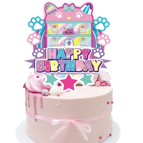 Cartoon Cat Dollhouse Cake Toppers for Girls Party Supplies Dollh...