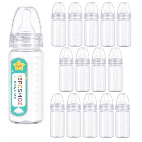 Image of DOITOOL 15 Pcs Disposable Baby Bottles 100ml Plastic Newborn Milk Bottles with Scale Classic Clear Neck for Baby Shower Game Travel Nursing