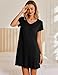 Ekouaer Nightgowns for Women Short Sleeve Sleepshirt V Neck Short Nightshirt Pullover Soft Ruffled Sleepwear Black XL