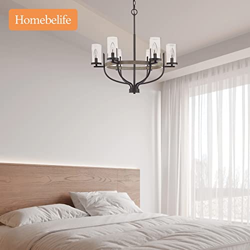 Homebelife 6-Light Farmhouse Chandelier Lighting Fixture, Country Rustic Wagon Wheel Island Light For Kitchen Dining Room, Oiled Black & Faux Wood Finished With Clear Glass Shade #TOP1