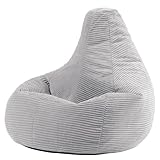 icon Dalton Cord Bean Bag Chair, Grey, Large Adult Bean Bag with Filling Included, Comfy Chair, Living Room Furniture, Bedroom Furniture