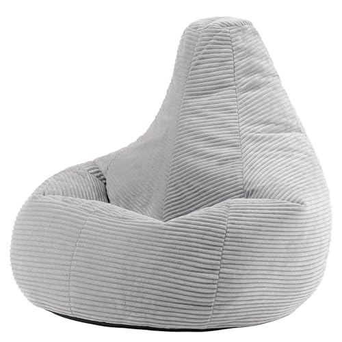 Icon Dalton Sitzsack Cord Grau Gaming Sitzsack Erwachsene mit Füllung Bean Bag Cord Sessel Chill Sessel Lounge Stuhl Schlafzimmer Wohnzimmer Wohnzimmer Möbel