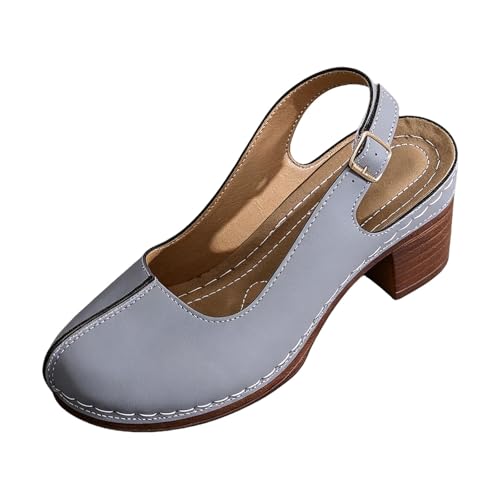 Sandales à talon carré gris en 38.5 pour femme avec bride arrière