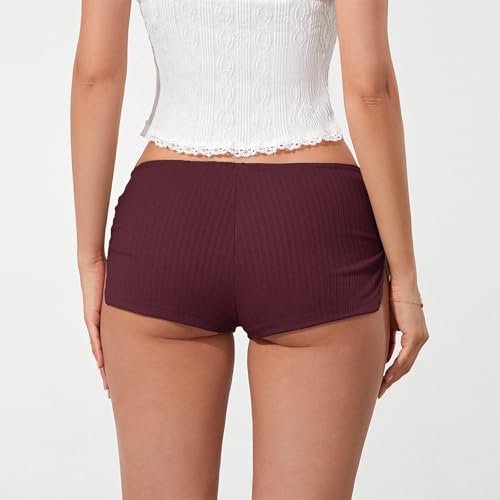 Image of KMBANGI Y2k Sexy Micro Shorts for Women Low Waist Side Slit Boyshort Slim Booty Shorts Lounge Pj Bottom Cute Sleepwear