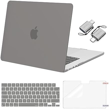 MOSISO Etui kompatybilne z MacBook Air 38.1 cm z 2024 r. 2023 M3 A3114 M2 A2941 Chip Liquid Retina Touch ID, plastikowe twarde etui i skórka klawiatury, osłona ekranu i adapter typu C, 2 sztuki,