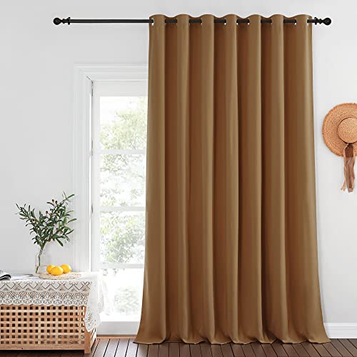 NICETOWN Sliding Glass Door Curtain - Grommet Blackout Room Darkening Door Vertical Blind Sound Proof Thermal Curtain for Dining Room/Bedroom (Gold Br