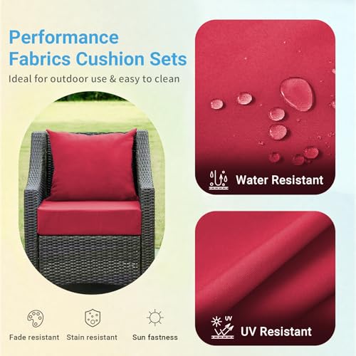 Image of IPYNBAP Outdoor Cushions for Patio Furniture,Outdoor Seat Cushion Set 24 x 24 x 5.75 Inch,Waterproof & Fade Resistant Outdoor Chair Cushions,Deep Patio Chair Cushion with Removable Cover,Burgundy