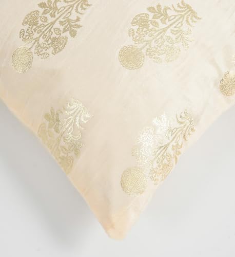 Image of DEVSANG Foil Velvet Cushion Covers 16 inch x 16 inch Set of 2 pc, Cream