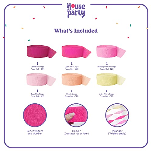 image for HOUSE OF PARTY Pretty in Pink Crepe Paper Streamers 6 Crepe Paper Roll