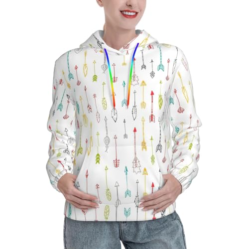 Sweat à capuche bohème pour femme avec flèches colorées et poche kangourou