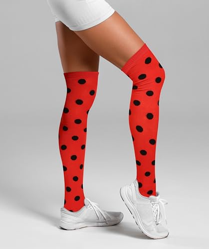 Image of Violet Mist Thigh High Socks for Women Novelty Polka Dot Over the Knee High Socks Black Funny Extra Long Sock Thigh Highs