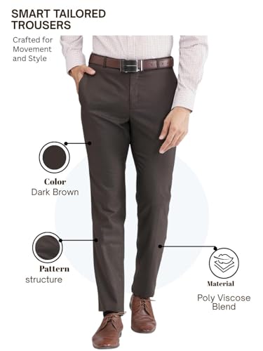 Image of Raymond Men Slim Fit Structure Pattern Polyester Blend Flat Front Formal Trouser