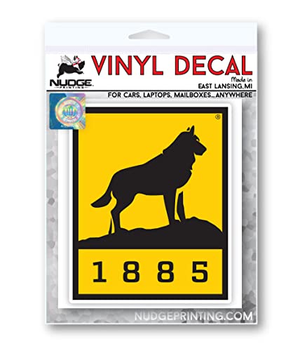 Image of Michigan Tech University 1885 Official Huskies Logo Gold and Black Weatherproof Vinyl Sticker Car Decal from Nudge Printing