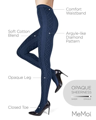 Image of MeMoi Juneau Diamonds Cotton Tights for Women, Cozy and Elegant Sweater Tights - Sizes Small to X-Large