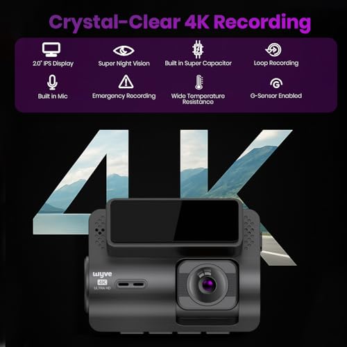 Image of Wyve i440 4K Car Dashcam Camera,WiFi, Mic,Free Parking Kit,2.0 inch IPS Display,App,G-Sensor, Emergency Recording, Novatek High Performance Chipset,170 Wide Angle,Supports up to 256GB