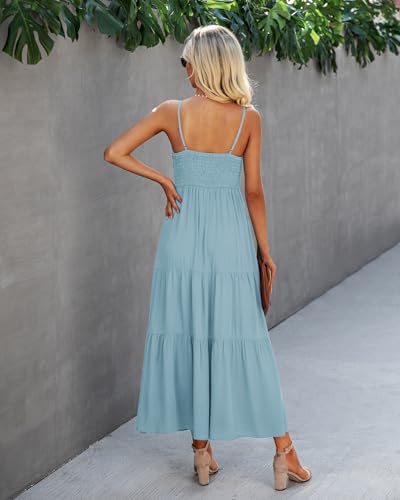 Image of Dokuritu Women's Beach Crochet Lace Maxi Dress Solid Color Summer Vacation Wedding Guest Spaghetti Strap Long Dress