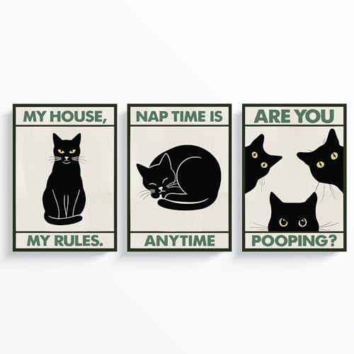 ayurvana Set de 3 Láminas de Gatos con Frases Divertidas – Cuadros Modernos para Amantes de los Gatos – Decoración Hogar Minimalista para Baño y Salón – Papel Fotográfico Ultra Glossy 240g – A4