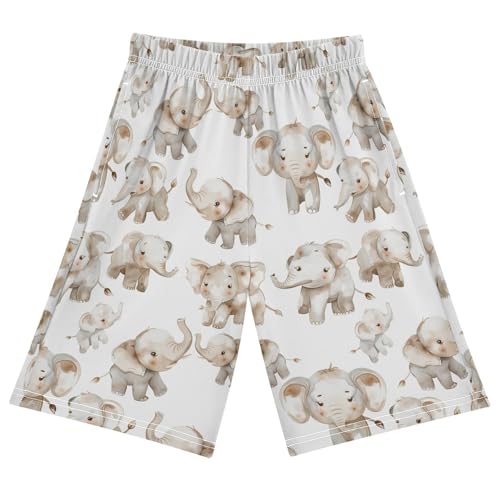 ALAZA Elephant on White Pajama Shorts Sleep Shorts Pant Lounge Pajama Bottoms Elastic Waist with Pockets