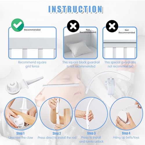 Bras de support mobile pour berceau de bébé 66 cm cintre réglable