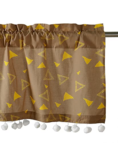 Image of Ravaiyaa - Attitude is everything Hand Printed Half Window Kitchen Curtain 100% Cotton Short Drapery Valance Curtain 40 inch X 18 inch Inch (Brown Trangle)