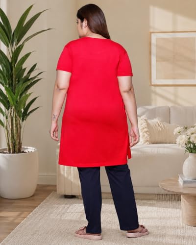 Image of In Love Women's Printed Cotton Plus Size Longline T-Shirt with Pockets | Cotton fabric - soft longline T-shirt with easy plus-size fit