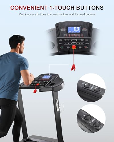 Image of ECHANFIT Treadmill with 15-Level Auto Incline, Folding Treadmill for Home, 0.6-10 MPH, 350 LB Capacity, 18.11 inch Wide Running Belt, 3.5 HP, Shock Absorption, Bluetooth Speaker & App