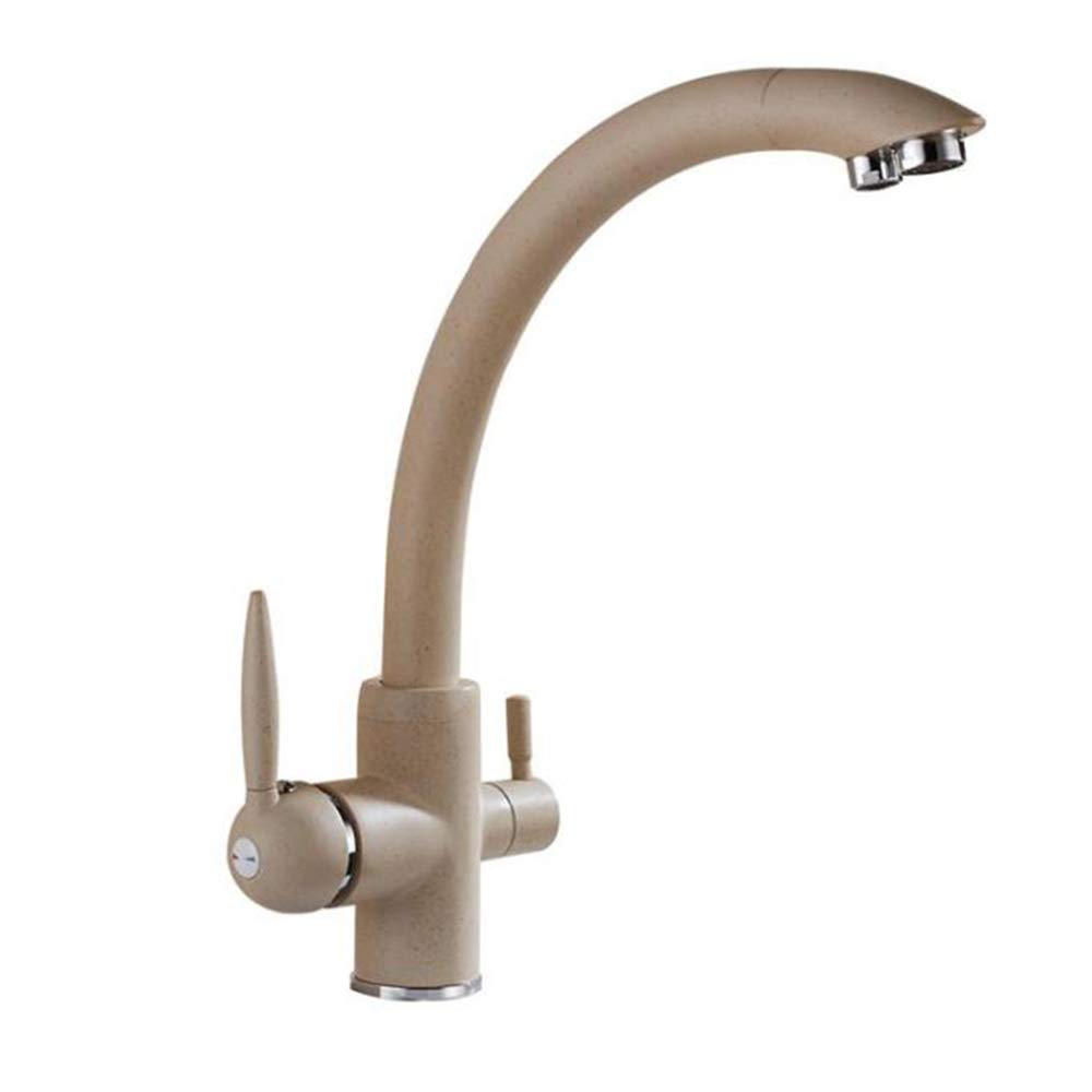 ZBBDFAZD Beige 3 Way Water Filter Taps Kitchen Sink Mixer Tap Pure Drinking Faucet Dual Lever 360 Degree Swivel Spout in Brass